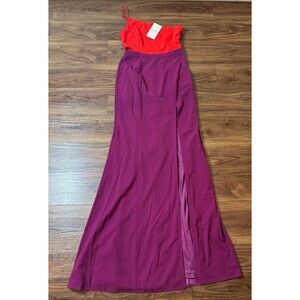 NWT Maniju One Shoulder Asymmetrical Colorblock Maxi Dress Size S Orange/Purple